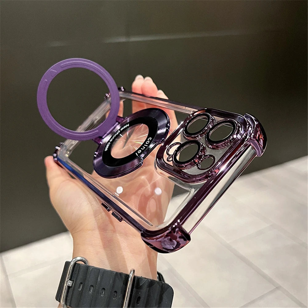 Coque Transparente Magnétique avec Anneau de Support Détachable pour iPhone 16 Pro Max