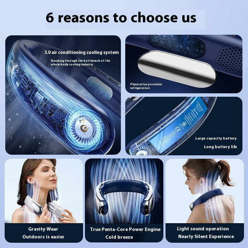 Usb Mini-portable Digital Display Bladeless Halter Fan