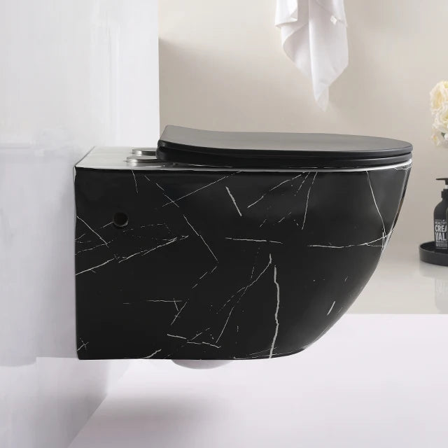 Modern Design Matte Black Wall Mounted Wc Bathroom Ceramic Toilet Rimless Marble Toilet Bowl