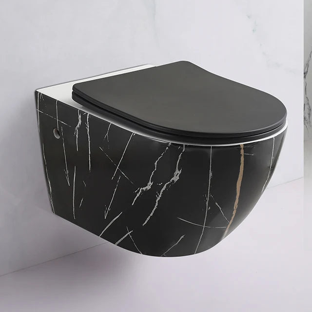 Modern Design Matte Black Wall Mounted Wc Bathroom Ceramic Toilet Rimless Marble Toilet Bowl