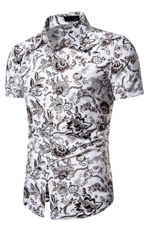 Men's Spring-Summer Leisure Lapel Collar Full Body Print Woven Shirt