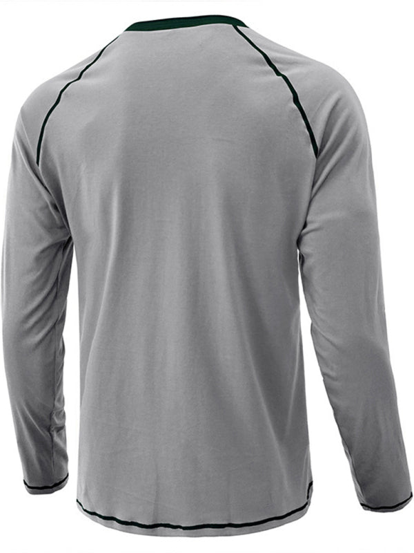 Men's T-Shirt Solid Color Button Colorblock Long Sleeve Top