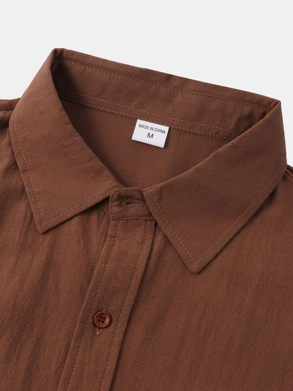 Men's Square Neck Casual Cotton Linen Shirt Linen Solid Color Half Sleeve Top