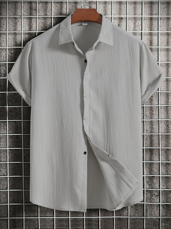 New Men's Short Sleeve Loose Solid Color Button Cotton Linen Shirt