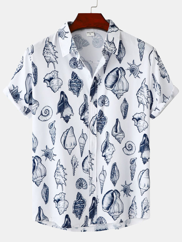 Men's Beach Seashell Print Button-Up Shirt