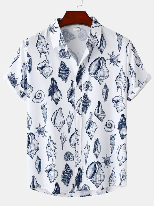 Men's Beach Seashell Print Button-Up Shirt