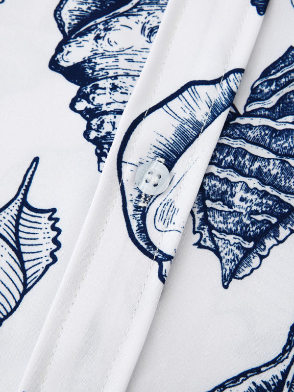 Men's Beach Seashell Print Button-Up Shirt