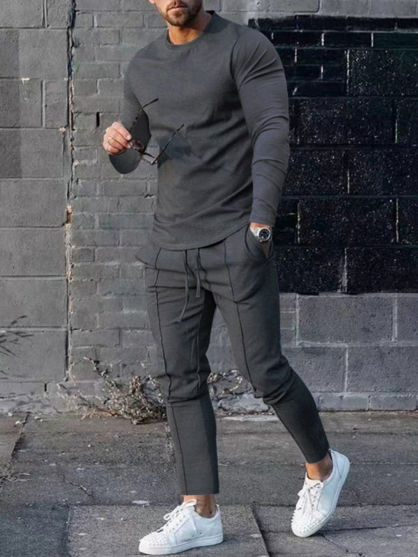 New Men's Two-piece Set Round Neck Long Sleeve T-Shirt Trousers Casual Sports Suit