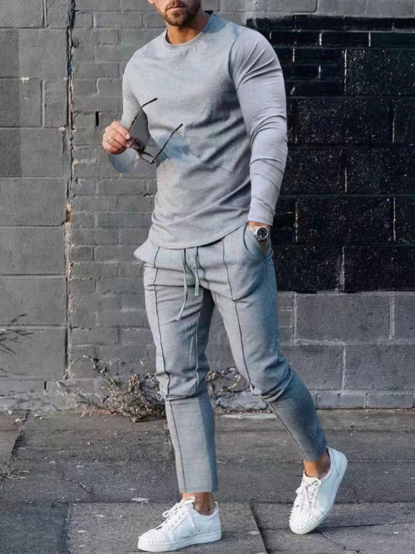 New Men's Two-piece Set Round Neck Long Sleeve T-Shirt Trousers Casual Sports Suit