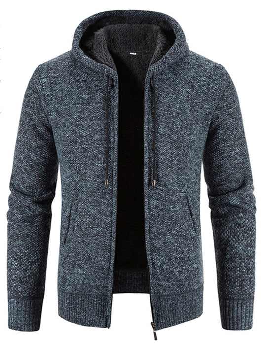 Men's casual knitted hooded zipper jacket