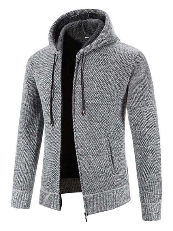 Men's casual knitted hooded zipper jacket