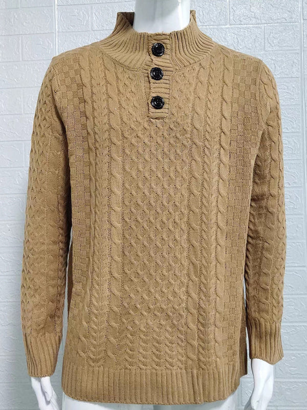 Men's Solid Color Half Turtle Collar Slim Fit Long Sleeve Knitted Sweater