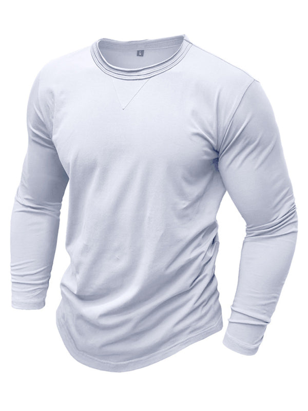 Men's new solid color round neck long sleeve cotton t-shirt