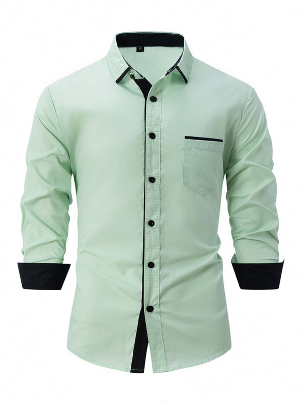 Men's Color Block Business Slim Casual Shirt Long Sleeve Shirt